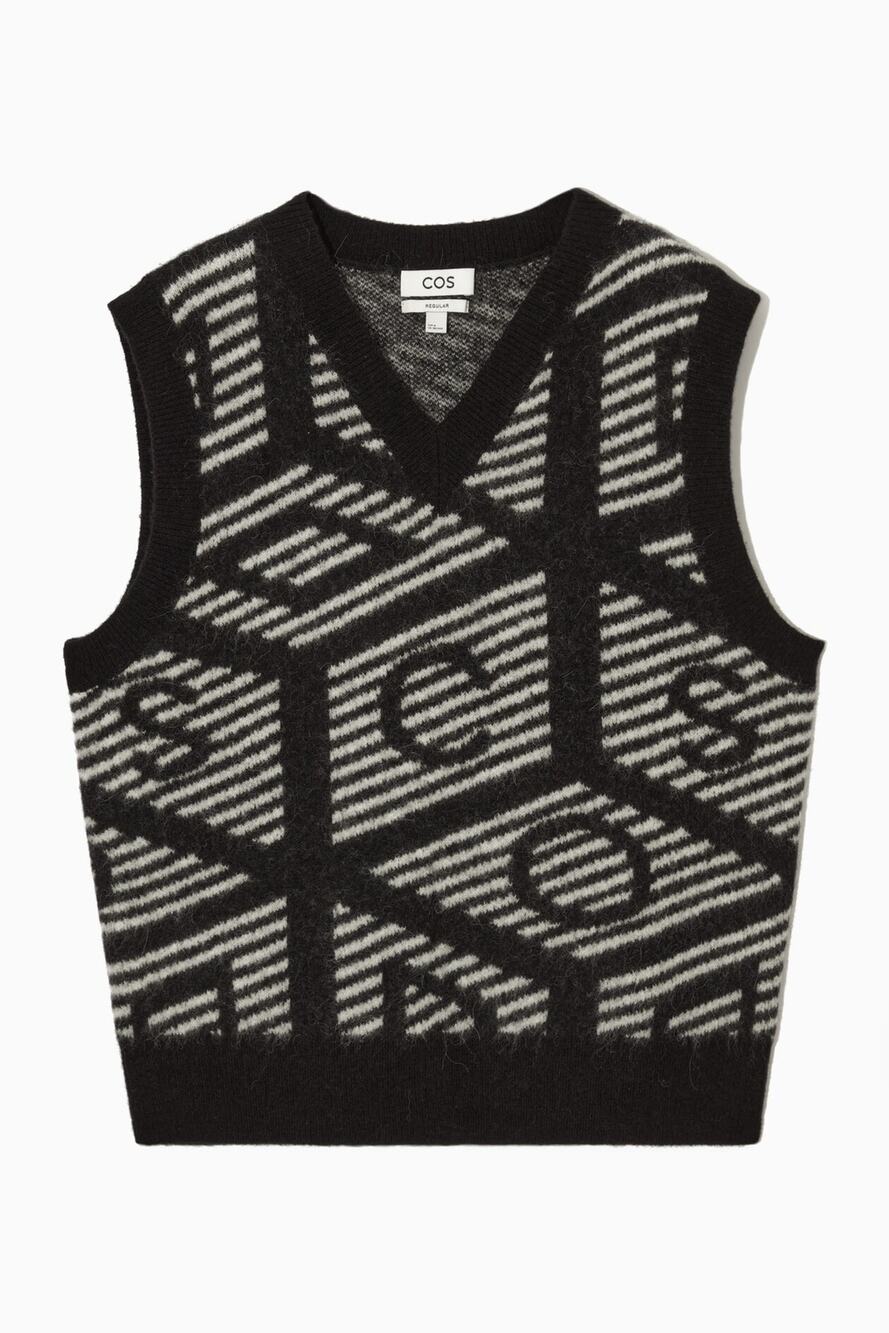 NWT COS Womens Small Logo Jacquard Alpaca Blend Sleeveless Vest Academia Office